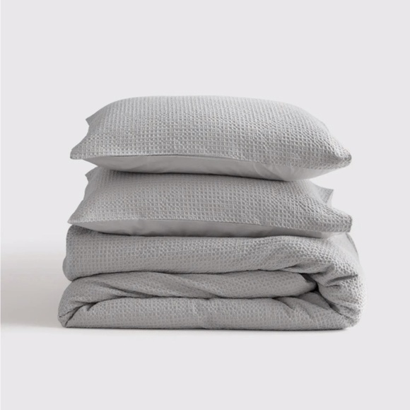 NWT Quince King Luxe Waffle Duvet Cover Set With 2 Shams in Light Grey - Picture 7 of 7